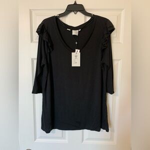 Junarose‎ V-Neck Long Ruffle Sleeves Top Black Size M Chic Coquette Minimalist